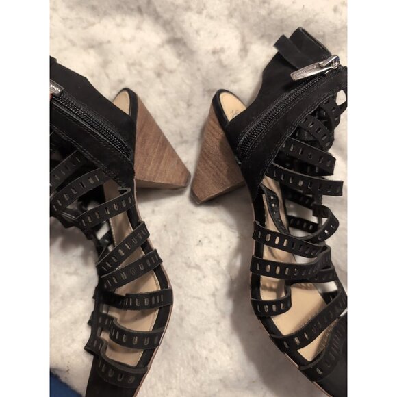 Vince Camuto VC EVALINA Black Nubuck Open Toe 3" Heel Side Zip Size 8 - Picture 4 of 9